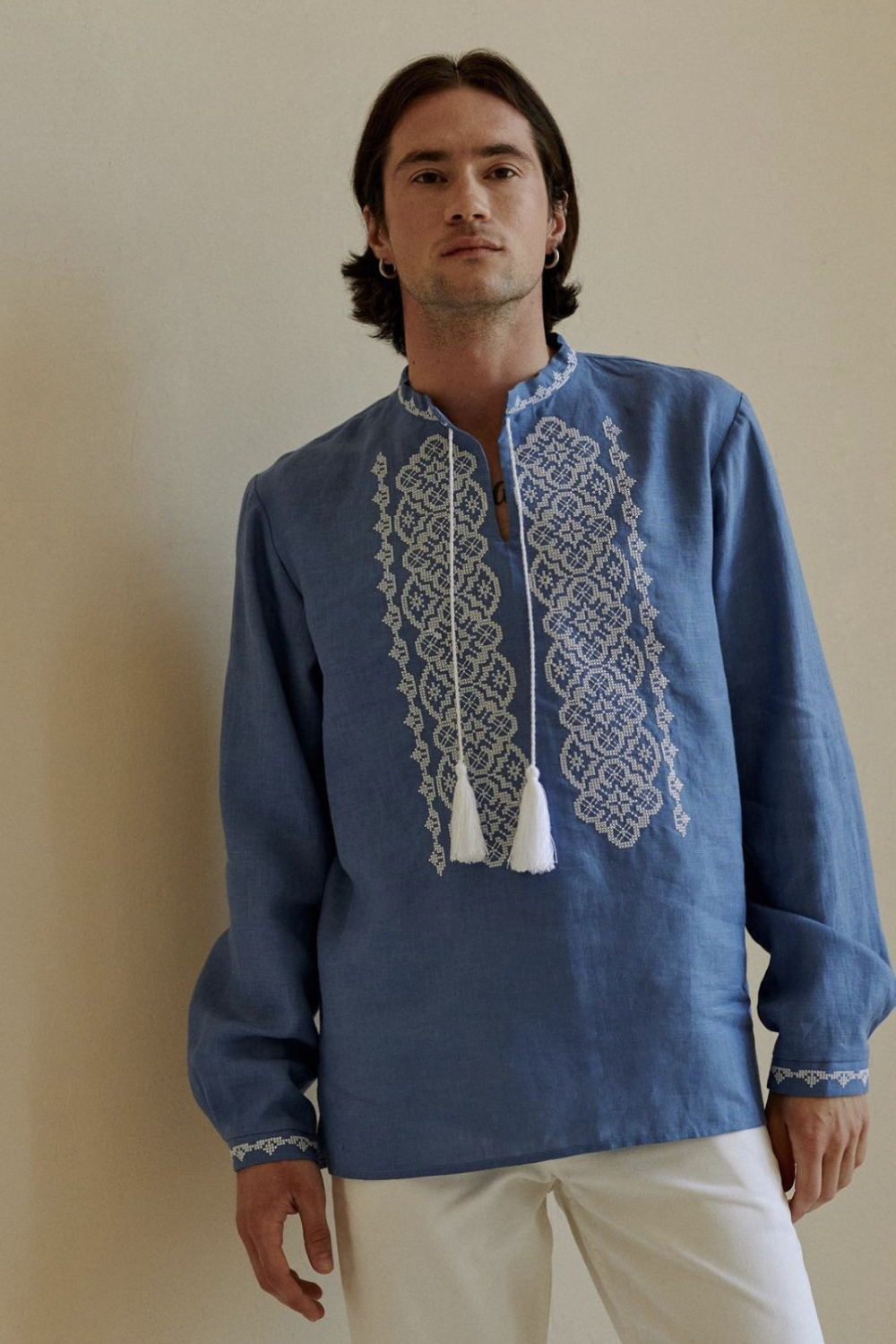 Embroidered shirt for men Ethnic blue EMBROIDERED GEM
