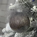 Christmas tree ball 8 cm, transparent in graphite tones of fluff and feather decor