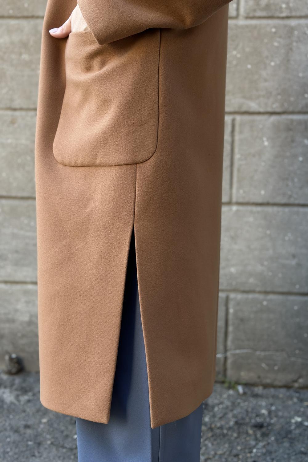 Women's demi-season cashmere coat in camel color 248C FINE LINE