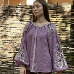 Embroidered GEM women's purple linen shirt