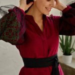 Women's embroidered shirt in burgundy color, author's work