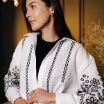 Women's white embroidered shirt with black embroidery ZIRA