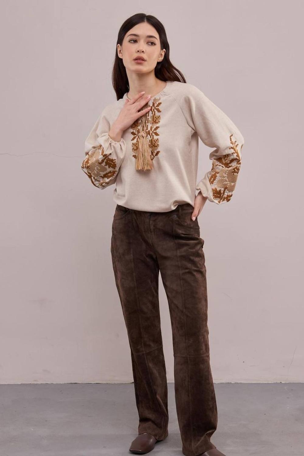 Women's beige embroidered jacket with red embroidery by Ruta MEREZHKA