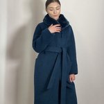 Пальто жіноче зимове вовняне смарагдове Mirella moda з натуральним хутром РЕКС