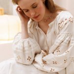 Adele embroidered dress in a soft cream color