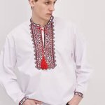 Men's embroidered shirt white with red embroidery