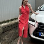 Сукня з льоном червона