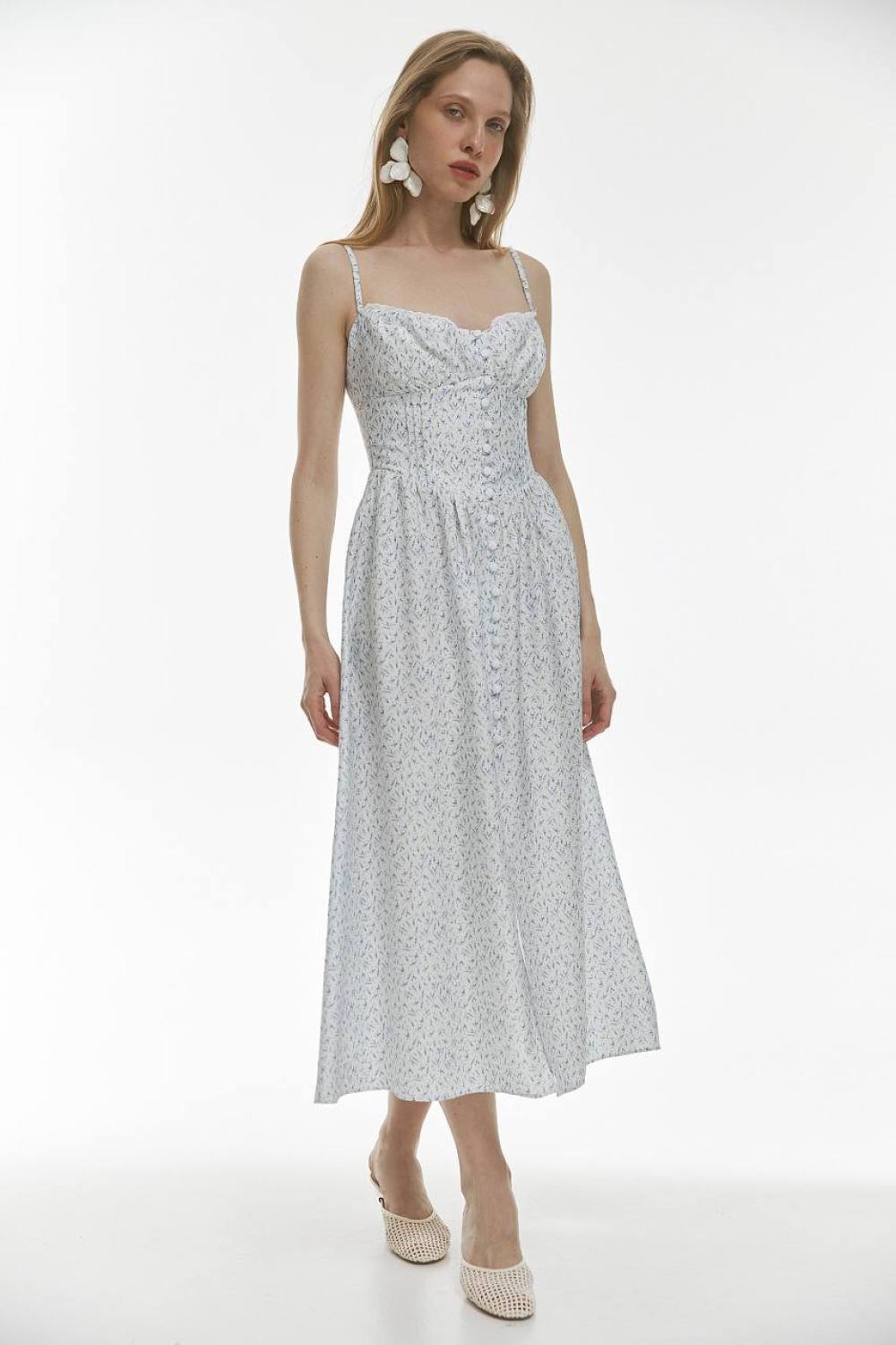 Women's sundress milky in cornflower print