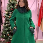 Mirella moda women's winter green woolen coat with chernoburka fur