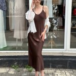 Сукня-комбінація шовкова шоколадна двошарова