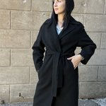 Coat-robe women's demi-season cashmere black 260C FINE LINE