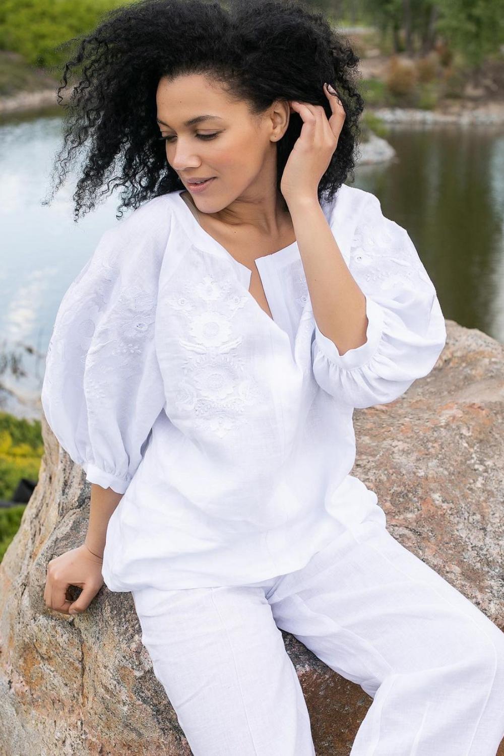 Women's embroidered white linen MAXA