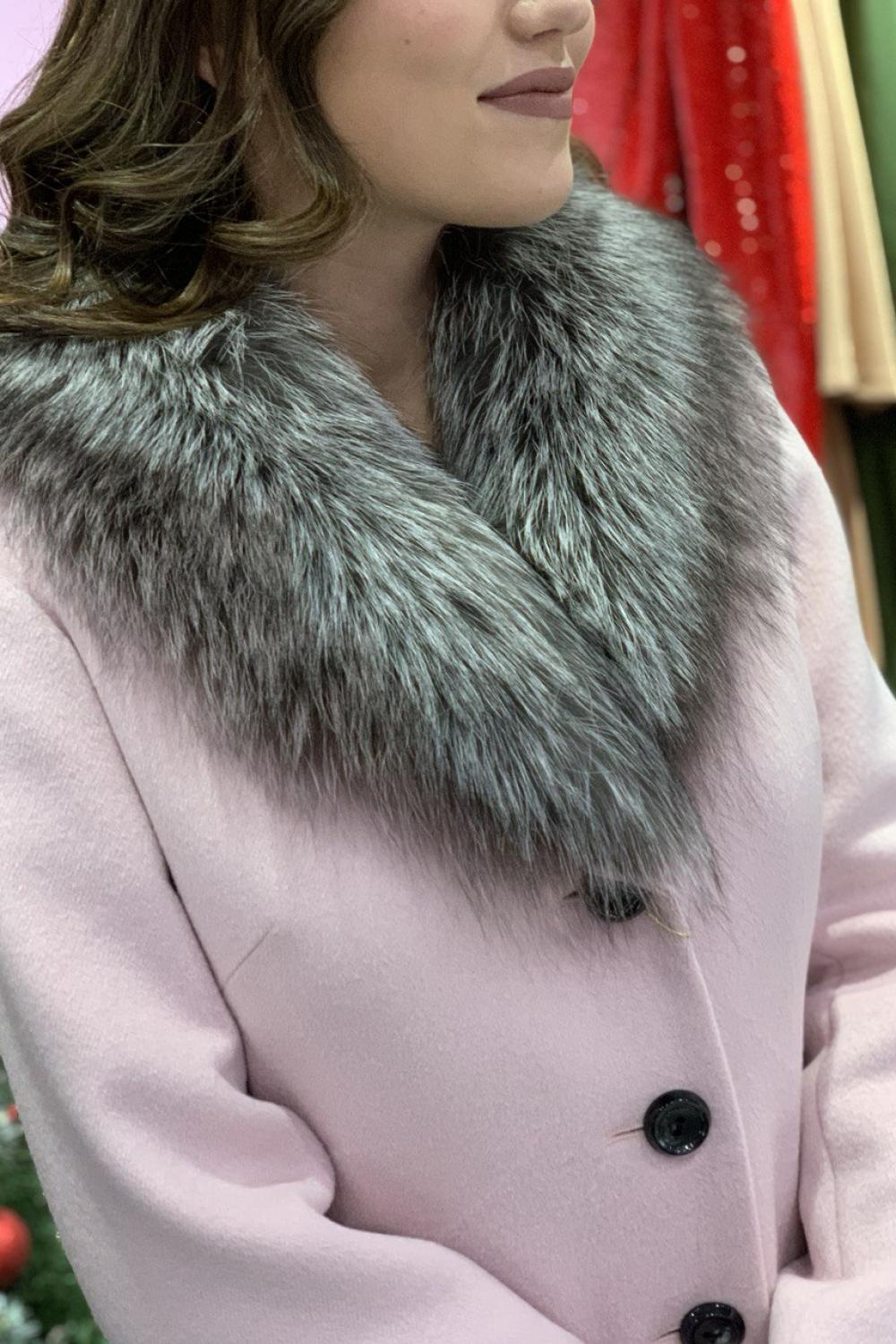 Mirella moda women's pink woolen winter coat with chernoburka fur