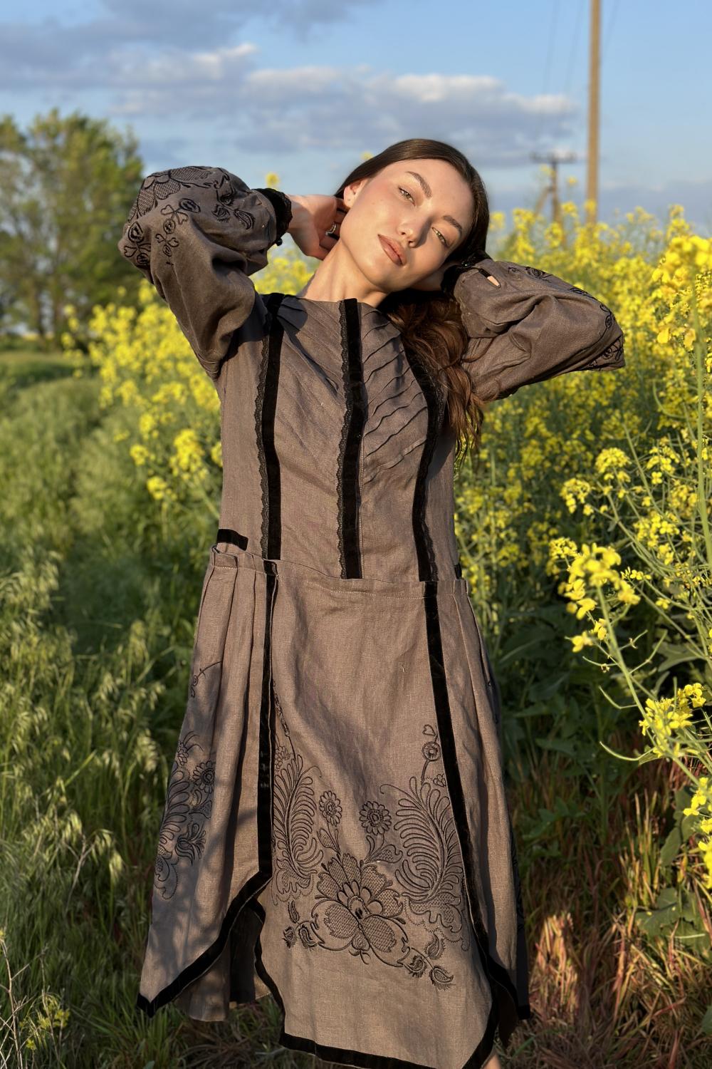 Women's embroidered dress Black mallow SVARGA