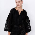 Блуза-вишиванка Рішельє чорна дизайнерська EMBROIDERED GEM