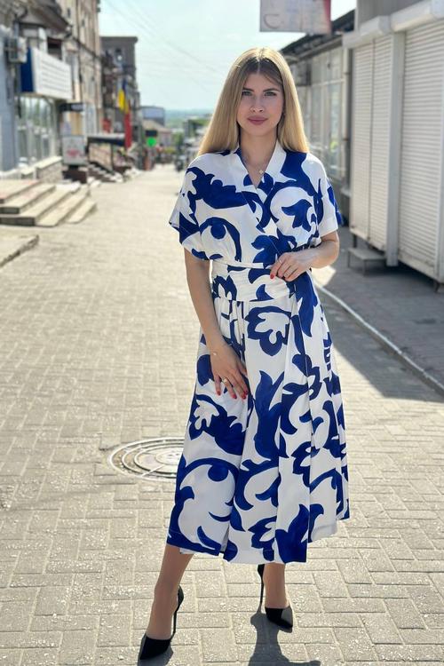White-blue summer midii dress