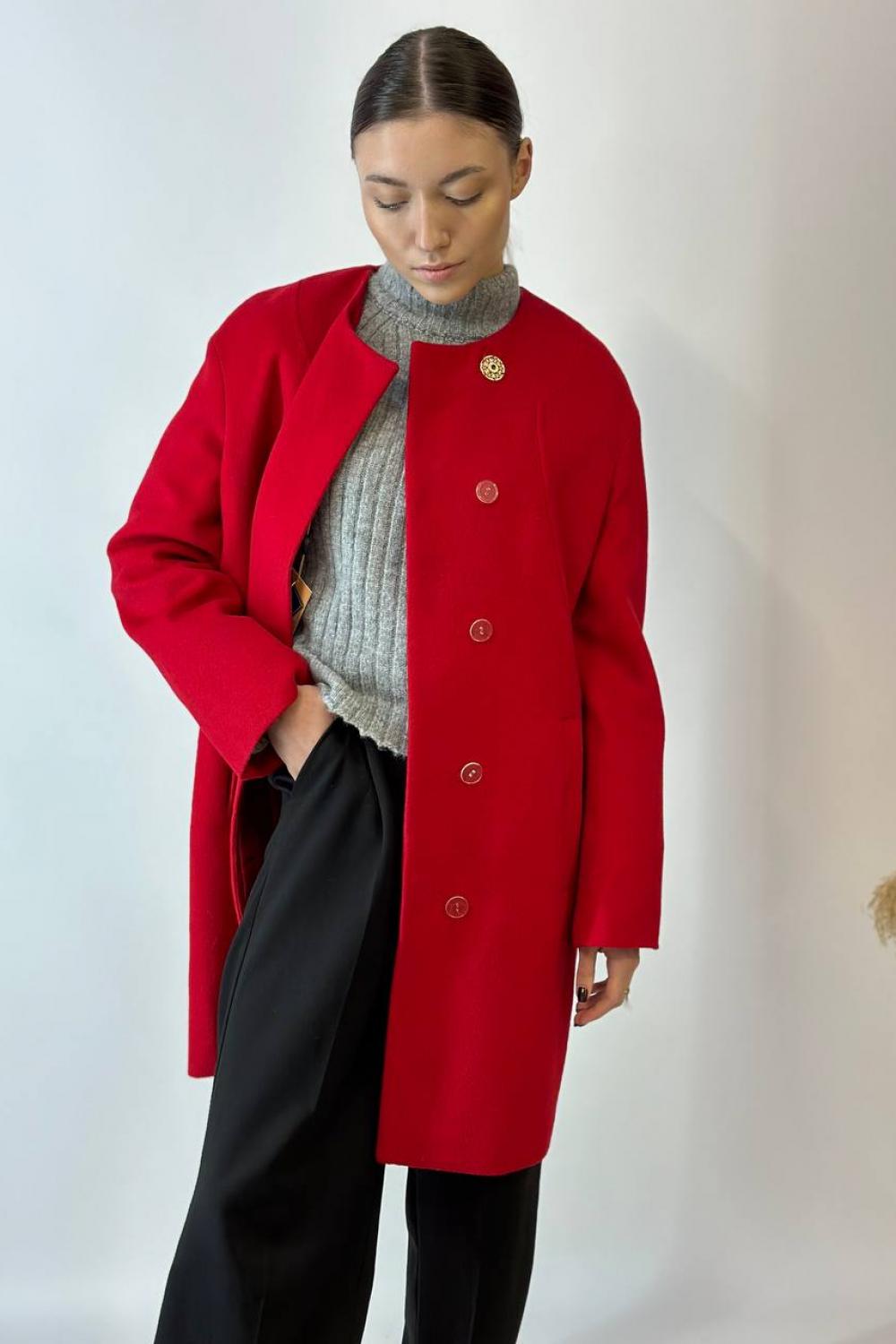 Пальто жіноче демісезонне з вовни червоне Mirella moda