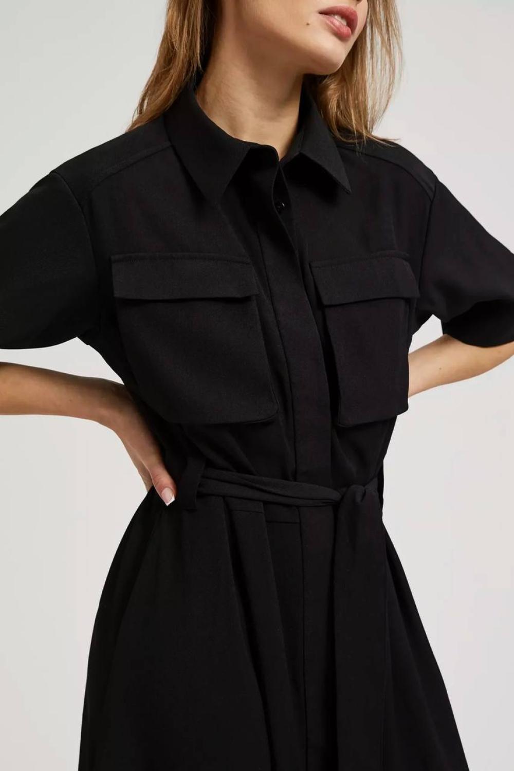 Black midi dress with patch pockets  MOODO
