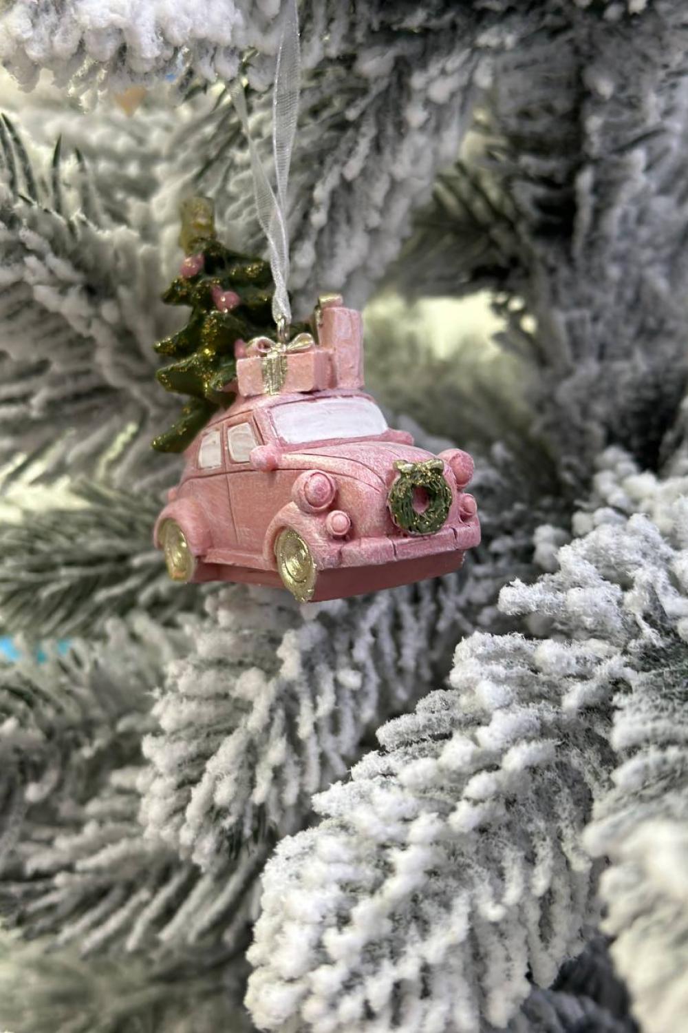 New Year's pendant/ Car pink with Christmas tree