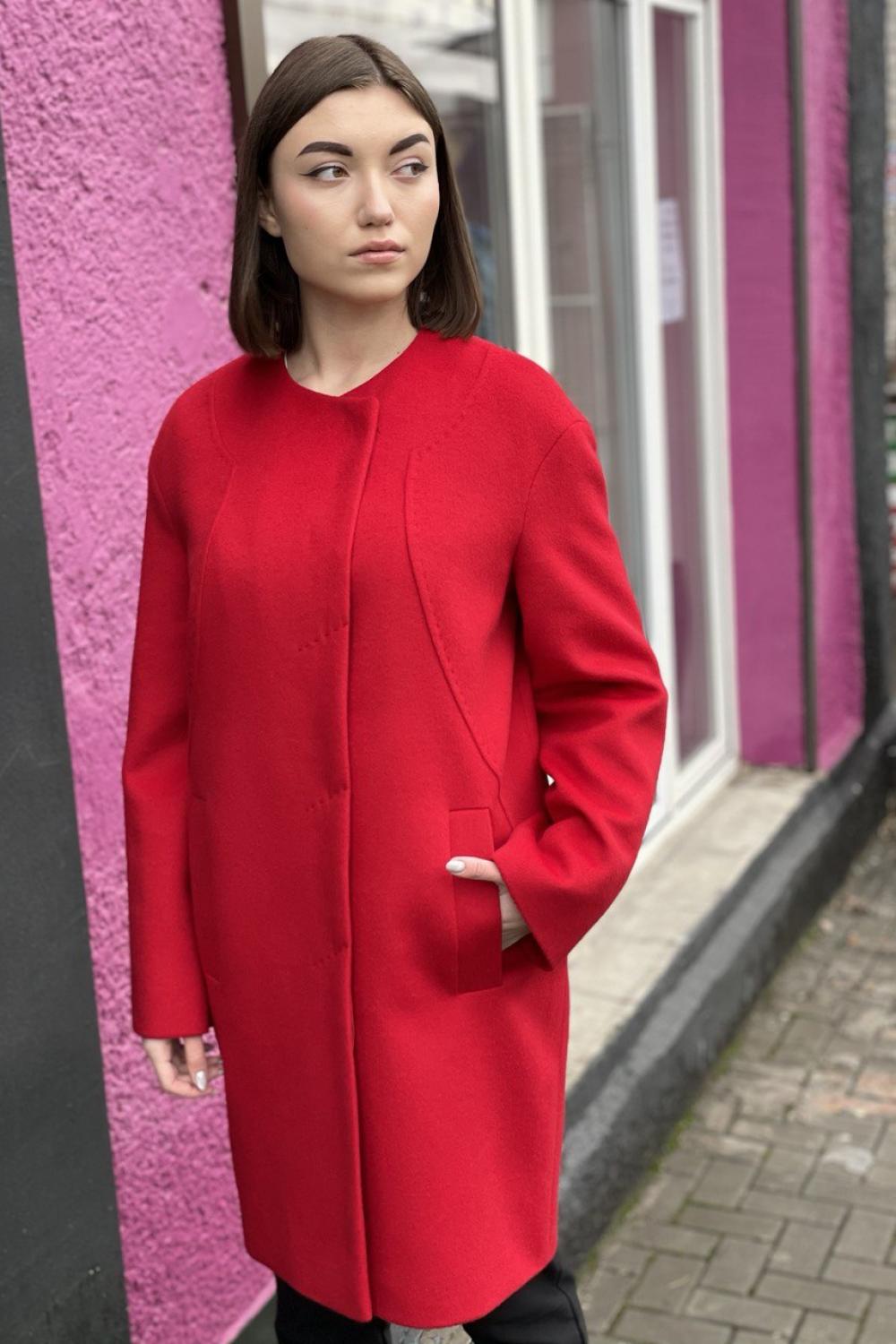 Пальто жіноче демісезонне з вовни червоне Mirella moda