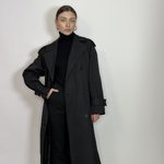 Trench coat women's black demi-season made of Fine Line cotton