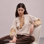 Women's beige embroidered jacket with red embroidery by Ruta MEREZHKA