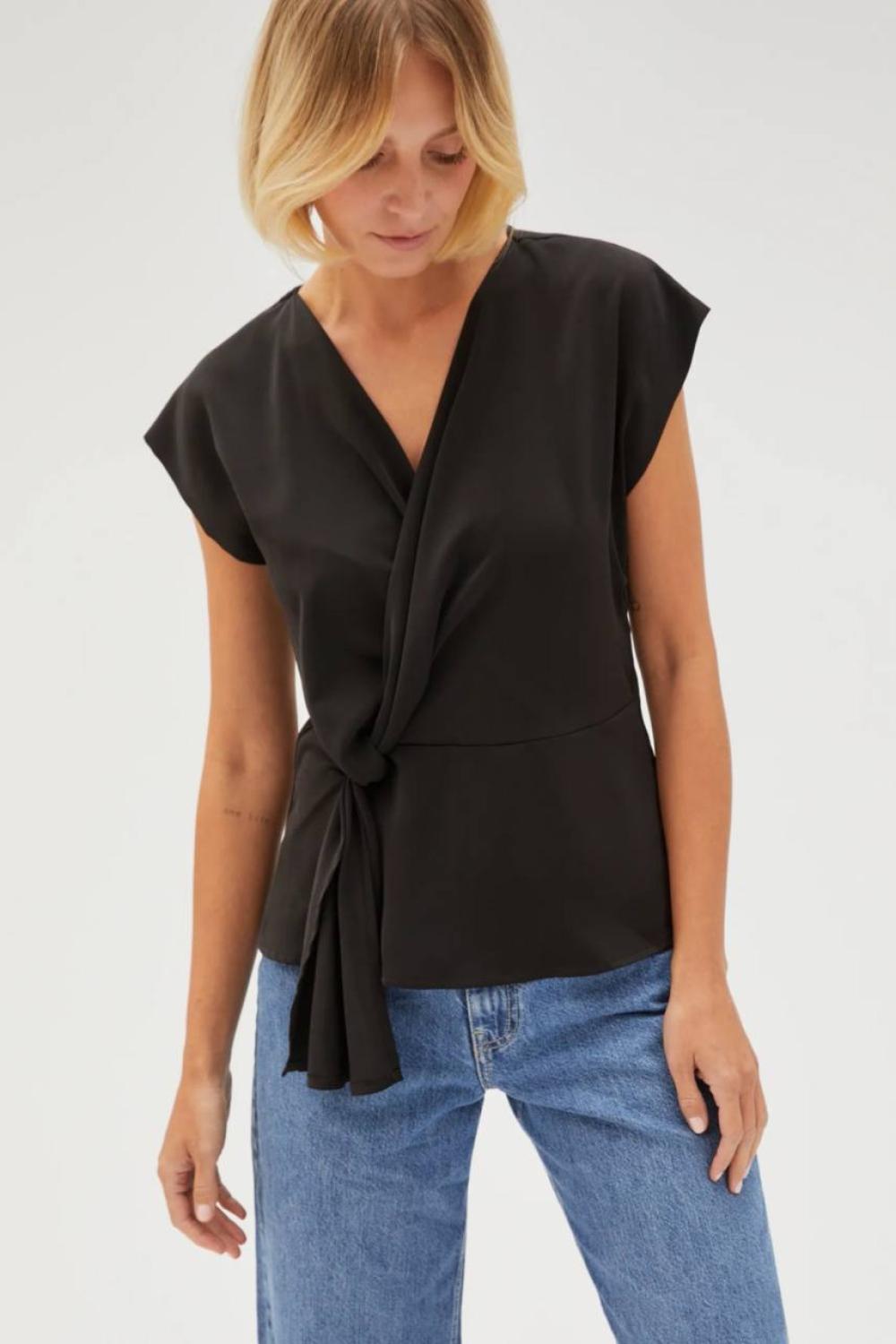 Black blouse with short sleeves