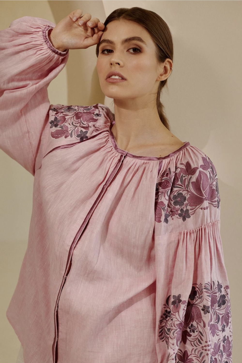 Embroidered gem women's linen pink Petrykivska