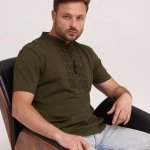 Вишиванка чоловіча в кольорі хакі Тризуб Piccolo