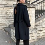 Coat-robe women's demi-season cashmere black 260C FINE LINE