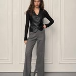 Women's palazzo pants grey with added wool