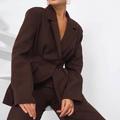 Choco suit with fitted jacket and palazzo pants 555_ecru