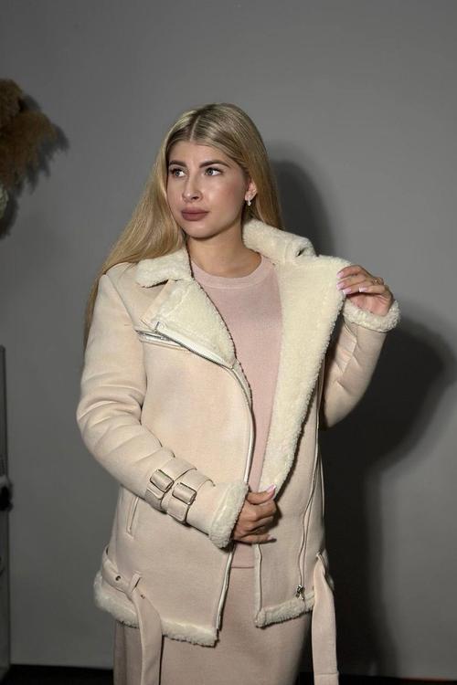Milk sheepskin coat aviator