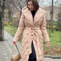 Women's long beige winter coat 11-565 GRACIA