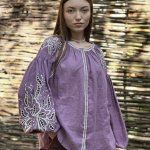 Вишиванка жіноча лляна лілова EMBROIDERED GEM