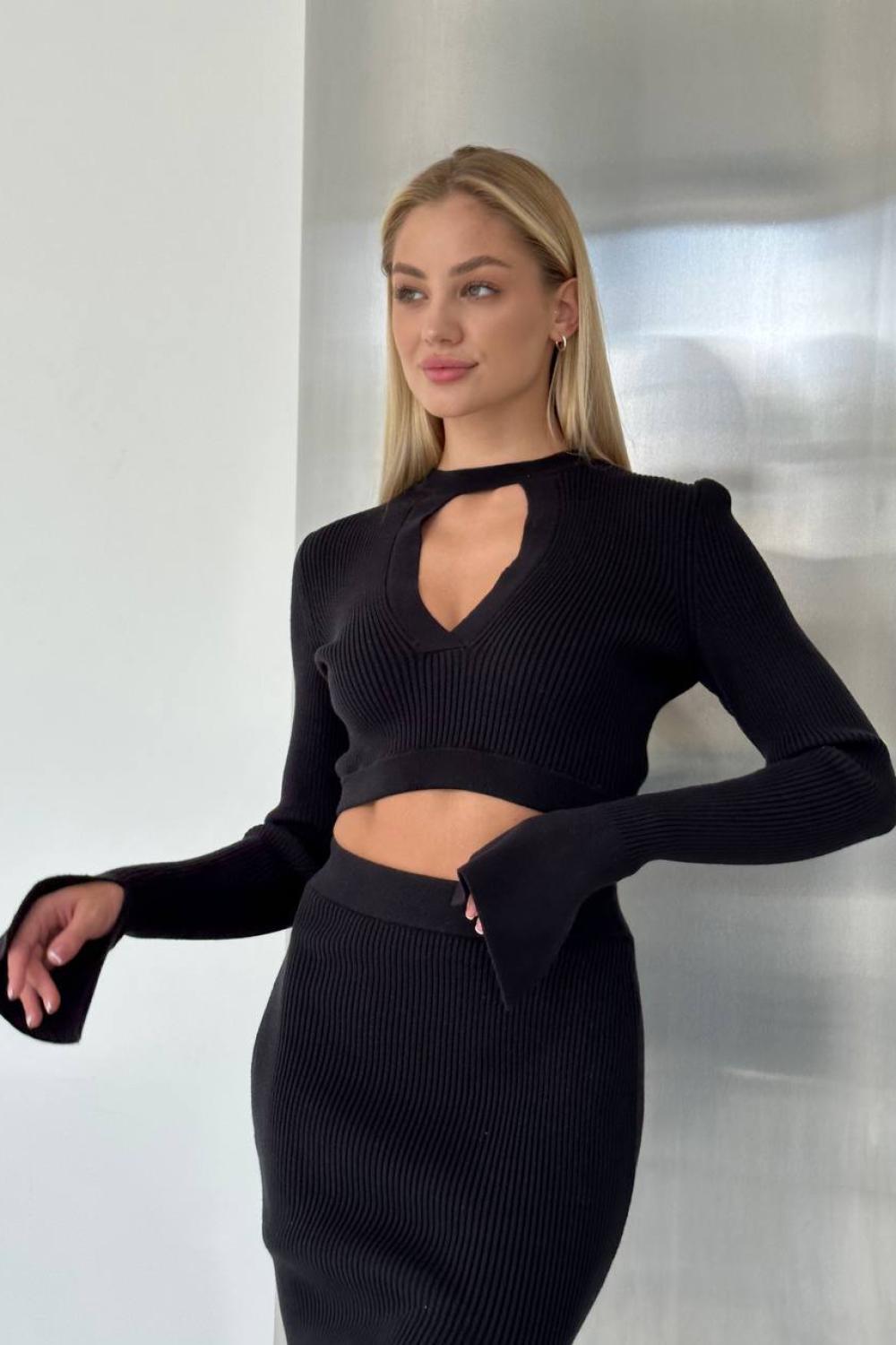 Black jersey top with cutout