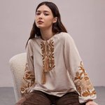 Women's beige embroidered jacket with red embroidery by Ruta MEREZHKA