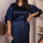 Сукня класична темно-синя з щільного королівського атласу