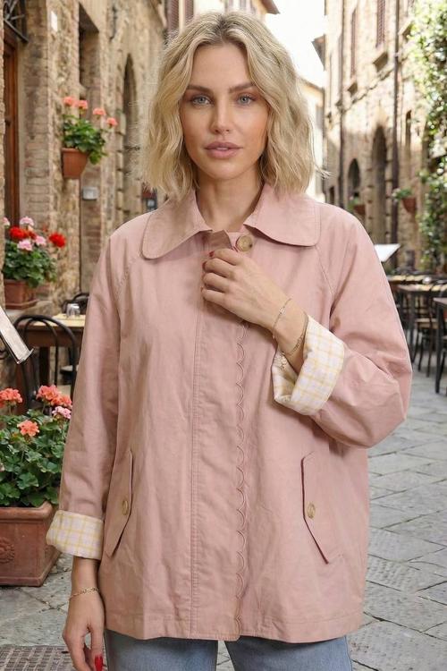 Short women's powder pink trench coat wiya