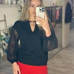 Кофта трикотажна чорна з прозорими рукавами FW23-067-K-realiz