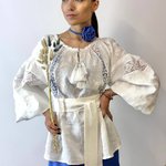 Вишиванка жіноча лляна біла по білому Урочиста EMBROIDERED GEM