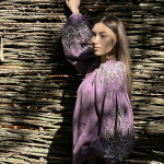 Embroidered GEM women's purple linen shirt