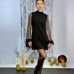 Сукня чорна міні коктейльна з рукавами із сітки та пір'ячка Exclusive