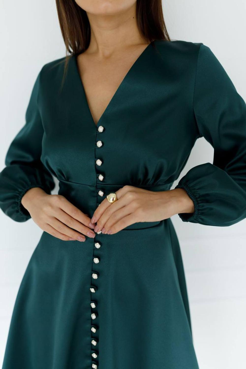 Midi dress in green color with premium satin