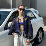 Бомбер жіночий вишитий на сітці чорно-синій EMBROIDERED GEM