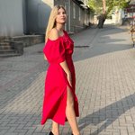 Red dress with open shoulders