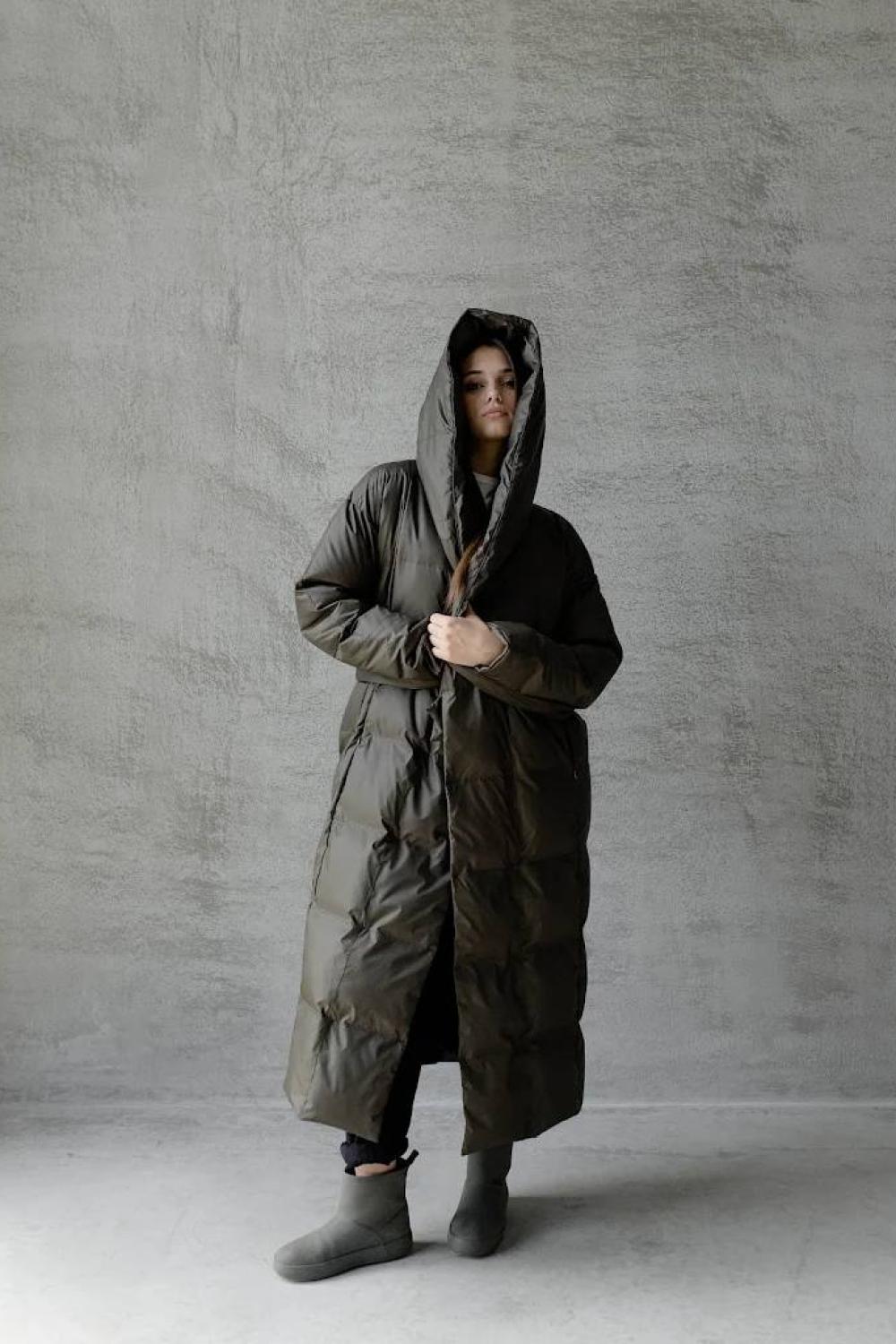 Women's down jacket in khaki color