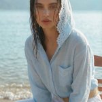 Women's light blue blouse with lace 6860