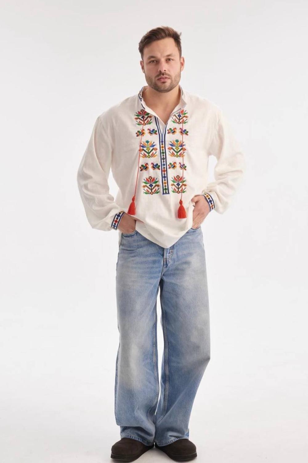 Podilska white men's embroidered shirt