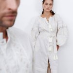 Women's beige linen embroidered dress Solomiya EMBROIDERED GEM